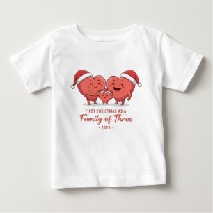 First Christmas As A Family Of Three 2025 Heart Baby T-Shirt