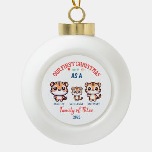 First Christmas As A Family of Three Cute Tigers Ceramic Ball Christmas Ornament