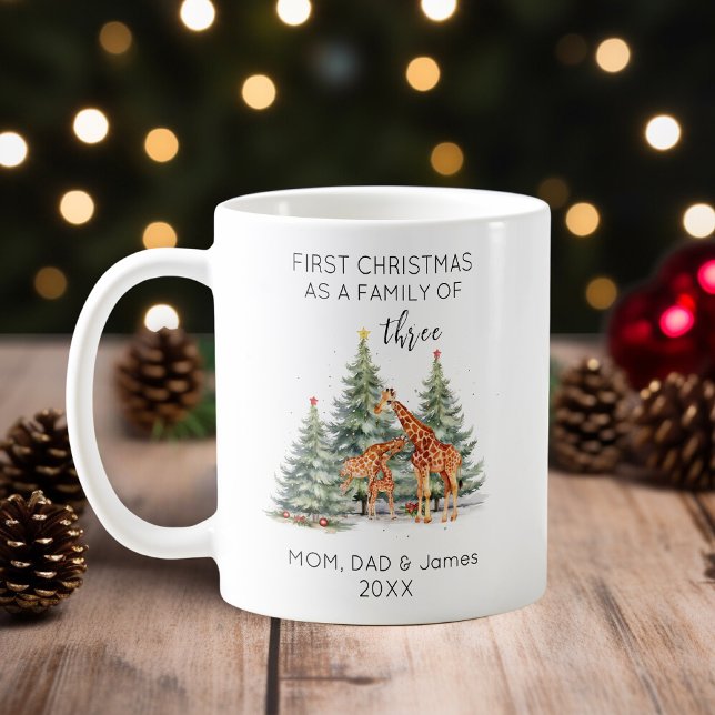 First Christmas as a Family of Three Love Giraffe Coffee Mug (Creator Uploaded)