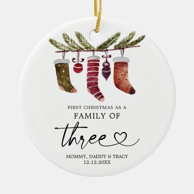 First Christmas As A Family of Three Ornament Gift (Front)