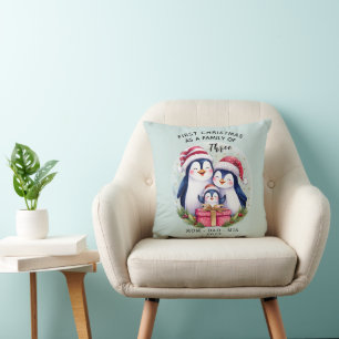 First Christmas as a Family of Three Penguin Cushion