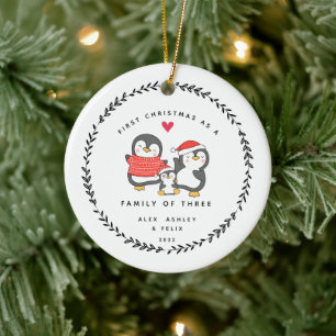 First Christmas As A Family Of Three Penguins Ceramic Tree Decoration