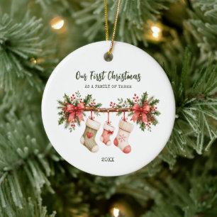 First Christmas as a Family of Three Personalised Ceramic Tree Decoration