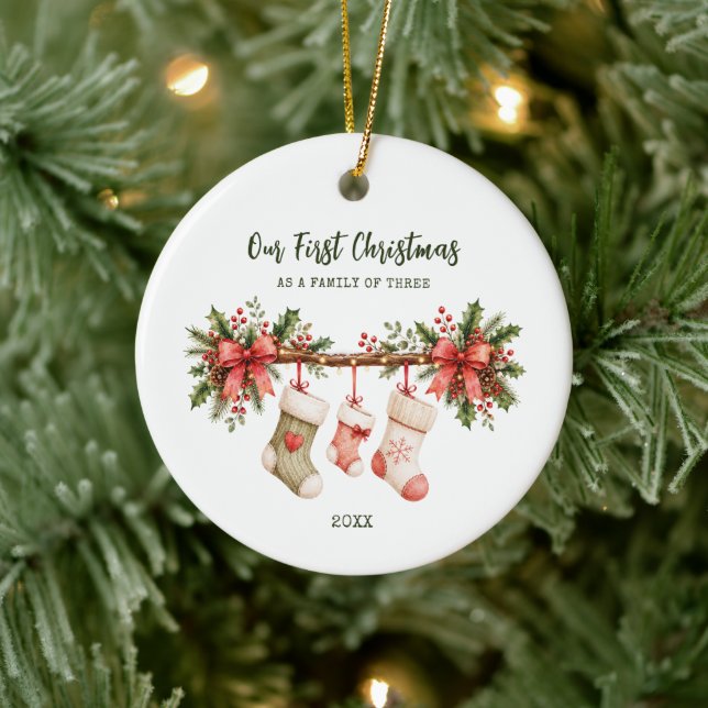 First Christmas as a Family of Three Personalised  Ceramic Tree Decoration (Tree)