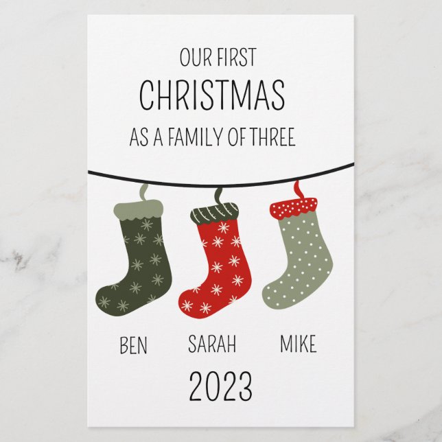 First Christmas as a family of three Stationery (Front)