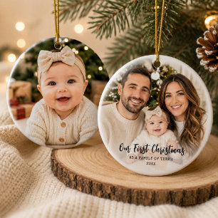 First Christmas as a Family Personalised Photo Ceramic Tree Decoration