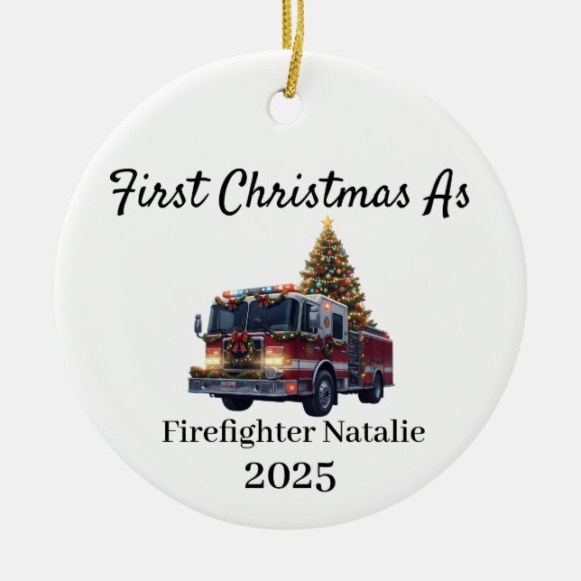  First Christmas as a Firefighter, Firefighter Ceramic Tree Decoration (Front)