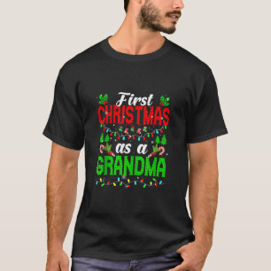 First Christmas As A Grandma Cute Family Xmas Ligh T-Shirt