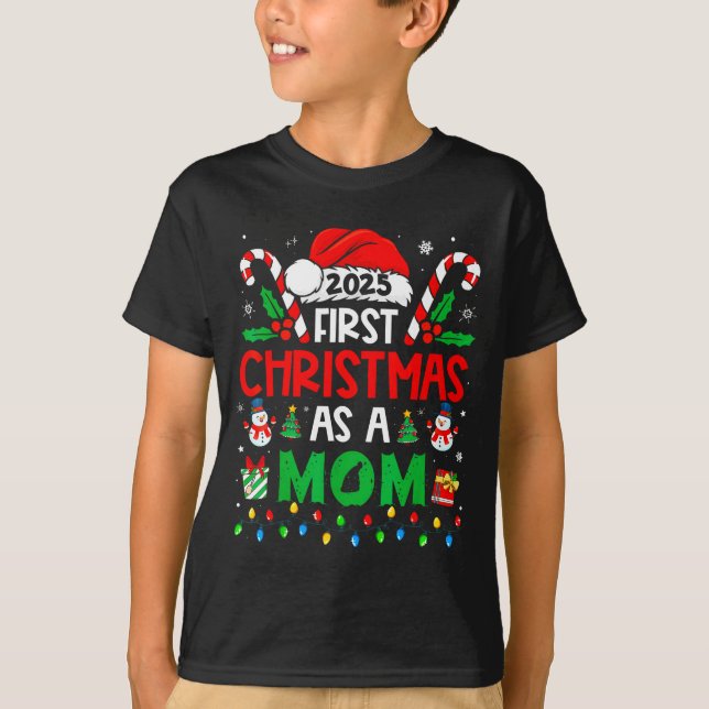 First Christmas As A Mom Family Matching New Mommy T-Shirt (Front)