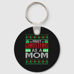 First Christmas As A Mom Santa Hat Ugly Xmas New M Key Ring