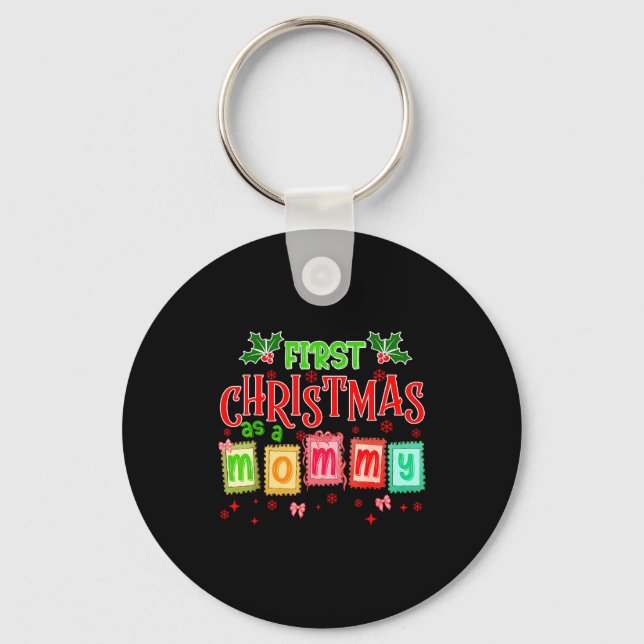 First Christmas As A Mommy 2025 Coquette Bow Match Key Ring (Front)