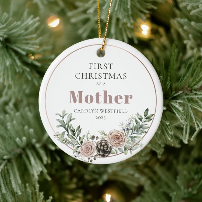 First Christmas as a Mother Name Year Ceramic Tree Decoration (Tree)