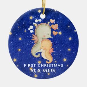 First Christmas As A Mum Seahorse Custom Ceramic Tree Decoration