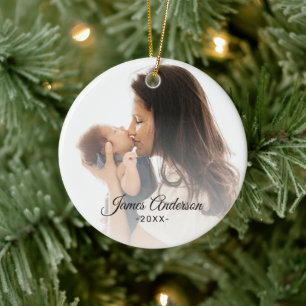 First Christmas as a Mummy Single Photo Name Ceramic Tree Decoration