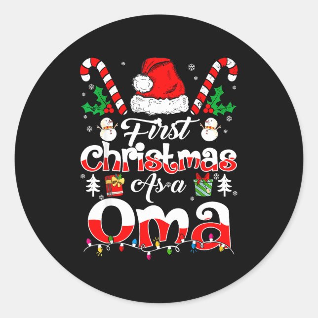 First Christmas As A Oma Family Matching  Classic Round Sticker (Front)