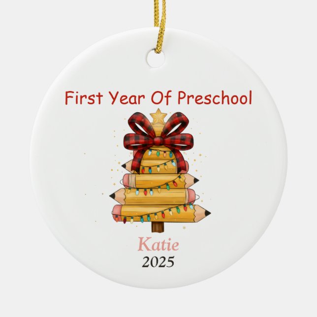 First Christmas as a Preschool Ceramic Tree Decoration (Front)