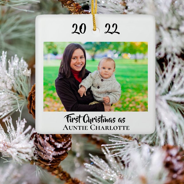 First Christmas As Aunt 2 Photo 2 Sided Simple Ceramic Ornament (Creator Uploaded)