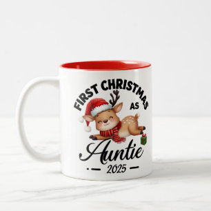 first christmas as auntie 2025 cute design Two-Tone coffee mug