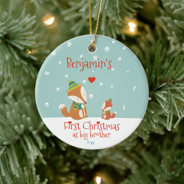 First Christmas as Big Brother, Cute Foxes  Ceramic Tree Decoration (Tree)