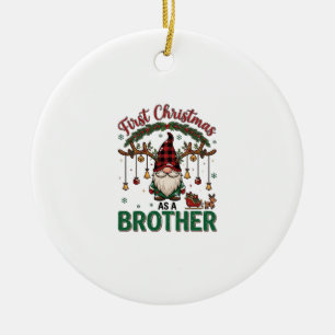 First Christmas As Brother Gnome Reindeer Sleigh Ceramic Tree Decoration