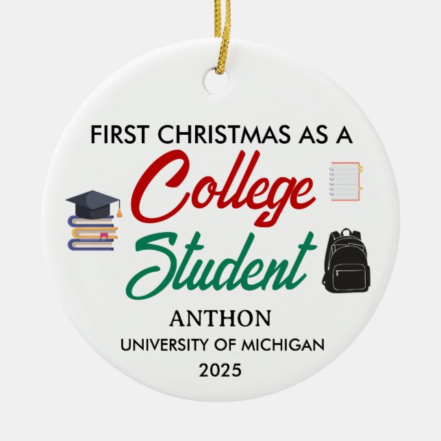 First Christmas As College Student, First year of  Ceramic Tree Decoration (Front)