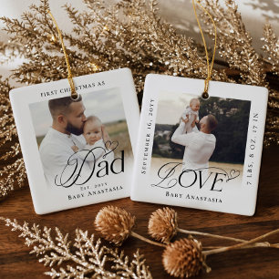 First Christmas As Dad Custom Baby Photo Keepsake Ceramic Ornament