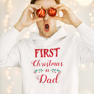 First Christmas as Dad family matching red text Hoodie