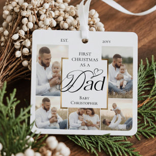 First Christmas As Dad Photo Collage Birth Stats Metal Tree Decoration