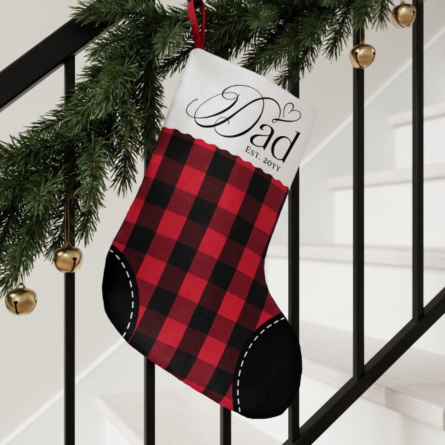 First Christmas As Dad Red Plaid Personalised Year Small Christmas Stocking (First Christmas As Dad Red Plaid Personalized Year Small Christmas Stocking)