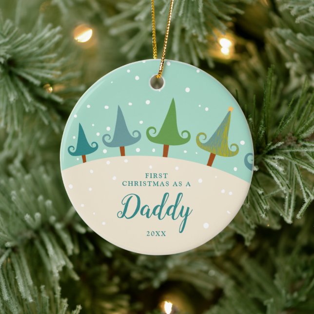First Christmas As Daddy Personalised Pine Forest Ceramic Tree Decoration (Tree)