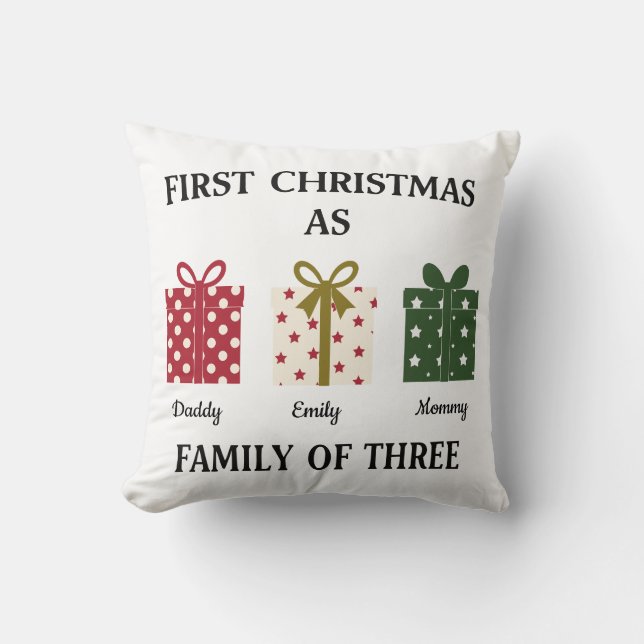 First Christmas as Family of Three Gift Cushion (Front)
