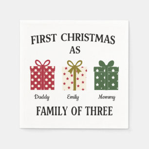 First Christmas as Family of Three Gift Napkin