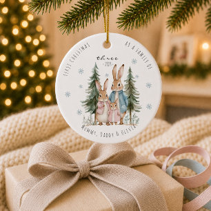 First Christmas As Family of Three Rabbit Ceramic Tree Decoration