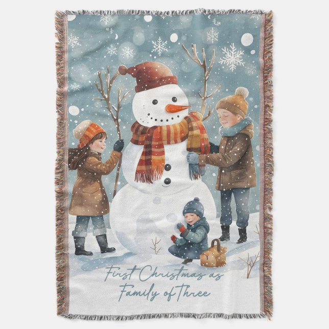 First Christmas as Family of Three Throw Blanket (Front Vertical)