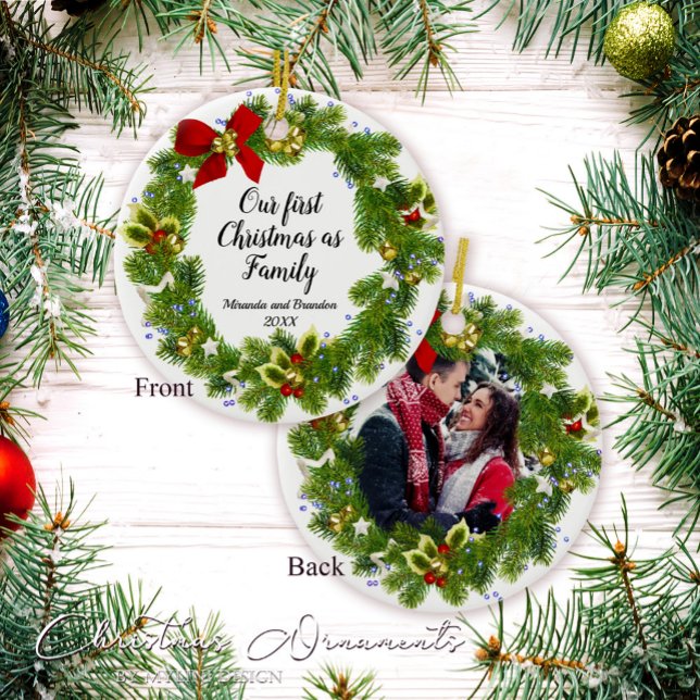 First Christmas as Family Photo Christmas Ceramic Tree Decoration (Creator Uploaded)