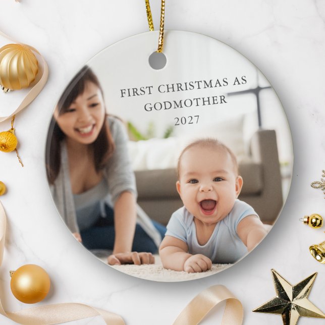 First Christmas As Godmother Personalised Photo Ceramic Tree Decoration (Creator Uploaded)