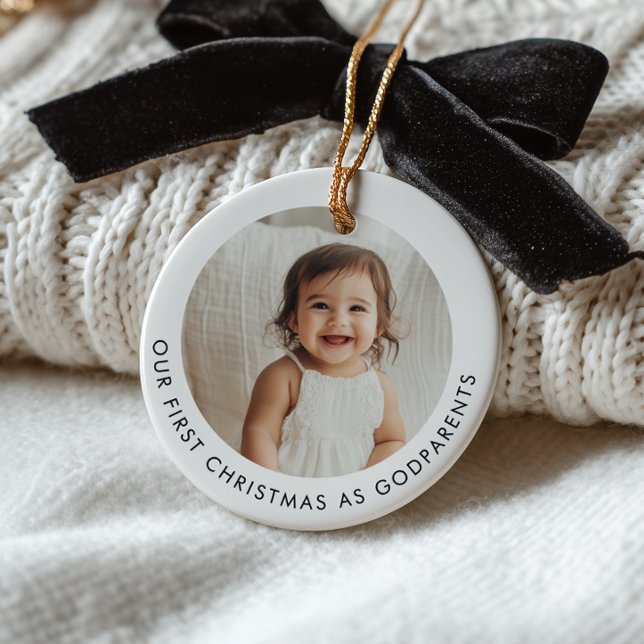 First Christmas as Godparents Photo Ceramic Tree Decoration (Zazzle First Christmas as Godparents Photo Ceramic Ornament (Front))