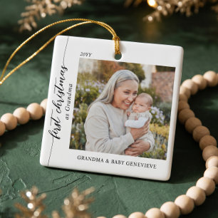 First Christmas As Grandma Baby Photo Keepsake Ceramic Ornament