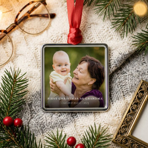 First Christmas As Grandma Elegant Photo Holiday Metal Tree Decoration