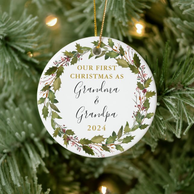 First Christmas as Grandma & Grandpa Custom Photo Ceramic Tree Decoration (Tree)