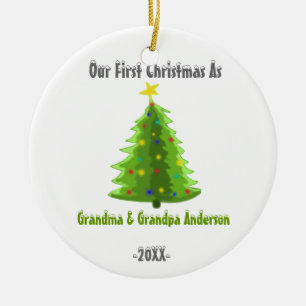 First Christmas As Grandma Grandpa Xmas Ornament