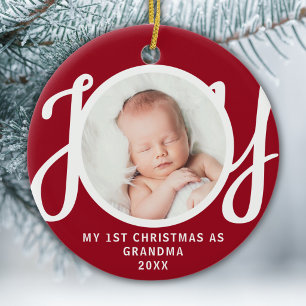 First Christmas As Grandma Joy Photo Red Ceramic Tree Decoration