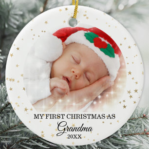 First Christmas As Grandma Photo Ceramic Ornament