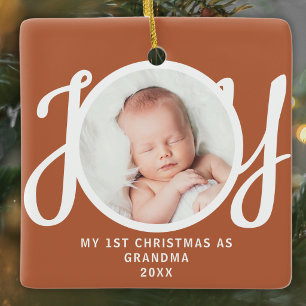 First Christmas As Grandma Photo Joy Terracotta Ceramic Ornament
