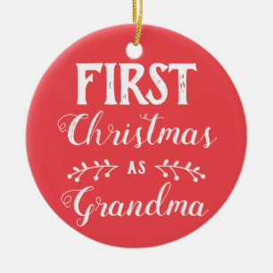 First Christmas as Grandma red with baby's photo Ceramic Tree Decoration