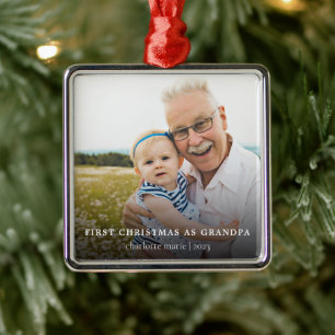 First Christmas As Grandpa Elegant Photo Holiday Metal Tree Decoration
