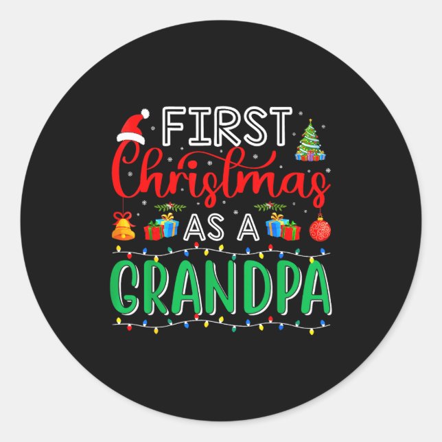 First Christmas As Grandpa Family Matching New Gra Classic Round Sticker (Front)