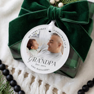 First Christmas As Grandpa Personalised Baby Photo Ornament
