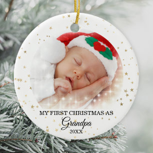 First Christmas As Grandpa Photo Ceramic Ornament