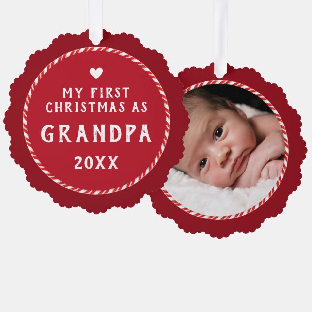 First Christmas as Grandpa Photo Keepsake  Tree Decoration Card (Front/Back)